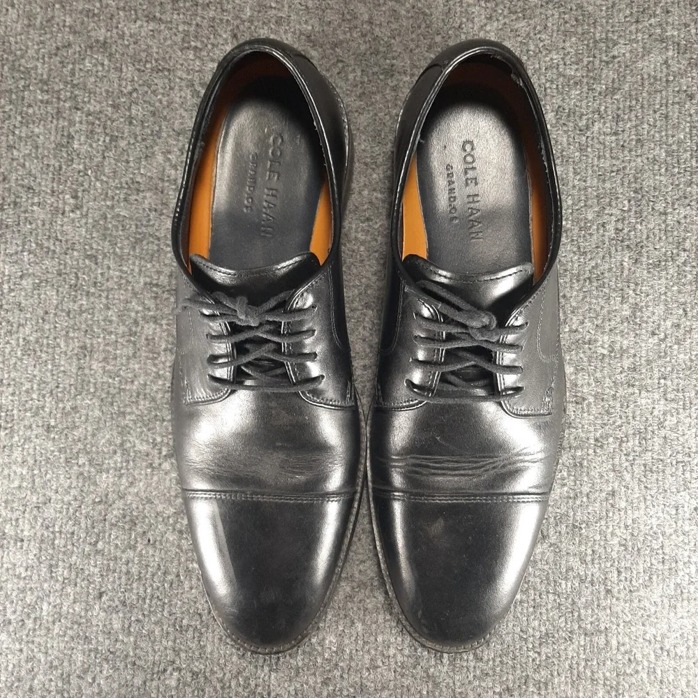Cole Haan Grand.OS Men's Size 8M Lace Up Cap Toe Oxfords Black Leather